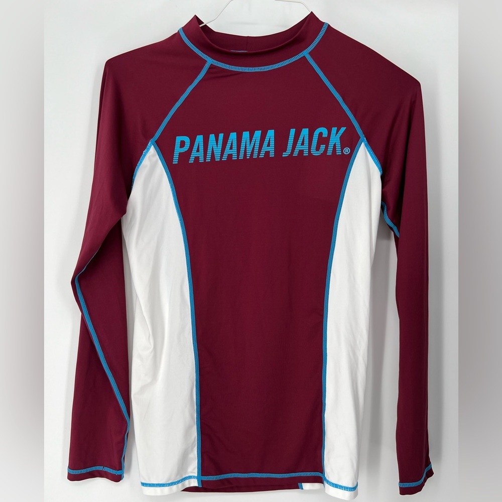 PANAMA JACK PULLOVER LONG SLEEVE IN BURGUNDY BLIE AND WHITE